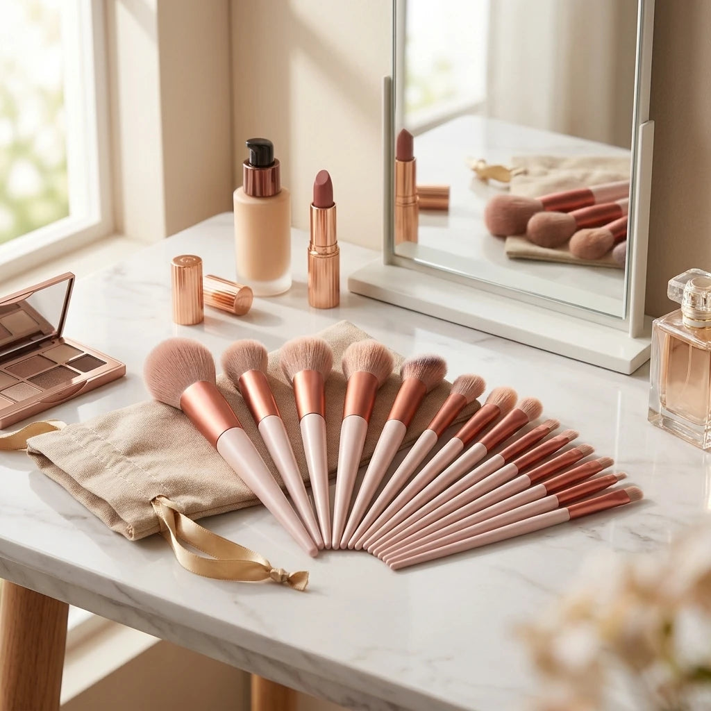 Makeup Brush Set with Bag — 5 to 14 Pieces Professional Foundation, Contour & Blending Brushes