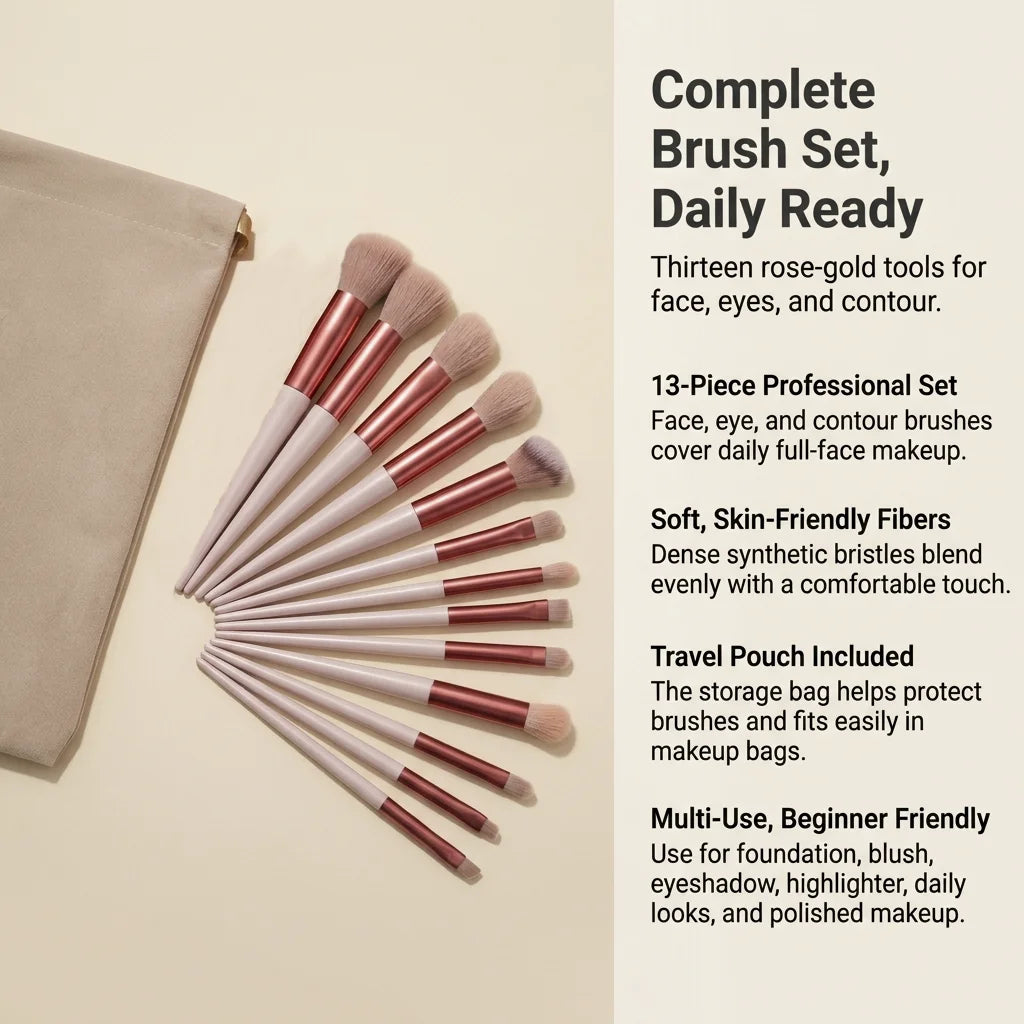 Makeup Brush Set with Bag — 5 to 14 Pieces Professional Foundation, Contour & Blending Brushes