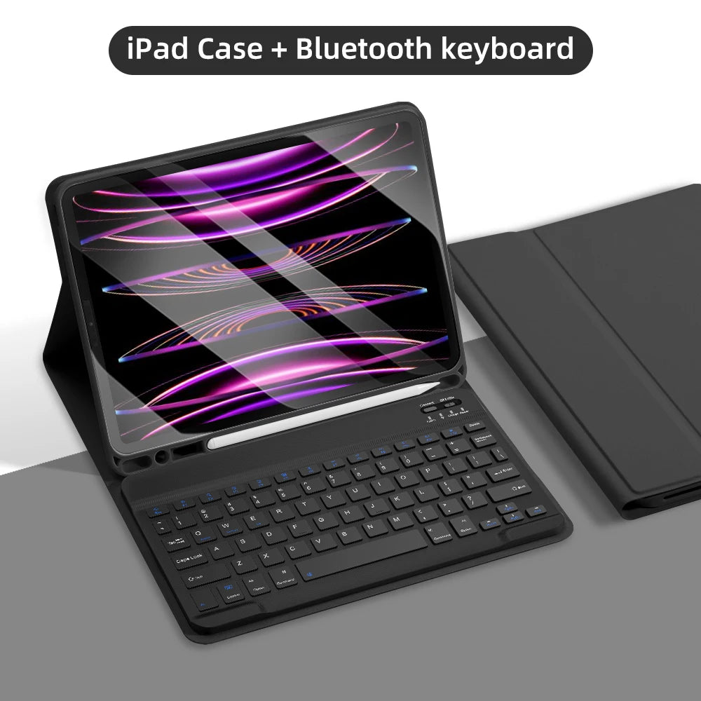 Bluetooth Keyboard Case for iPad 2025 — Air 11"/13" M2/M3, Pro 11"/13" M4, 9th–11th Gen