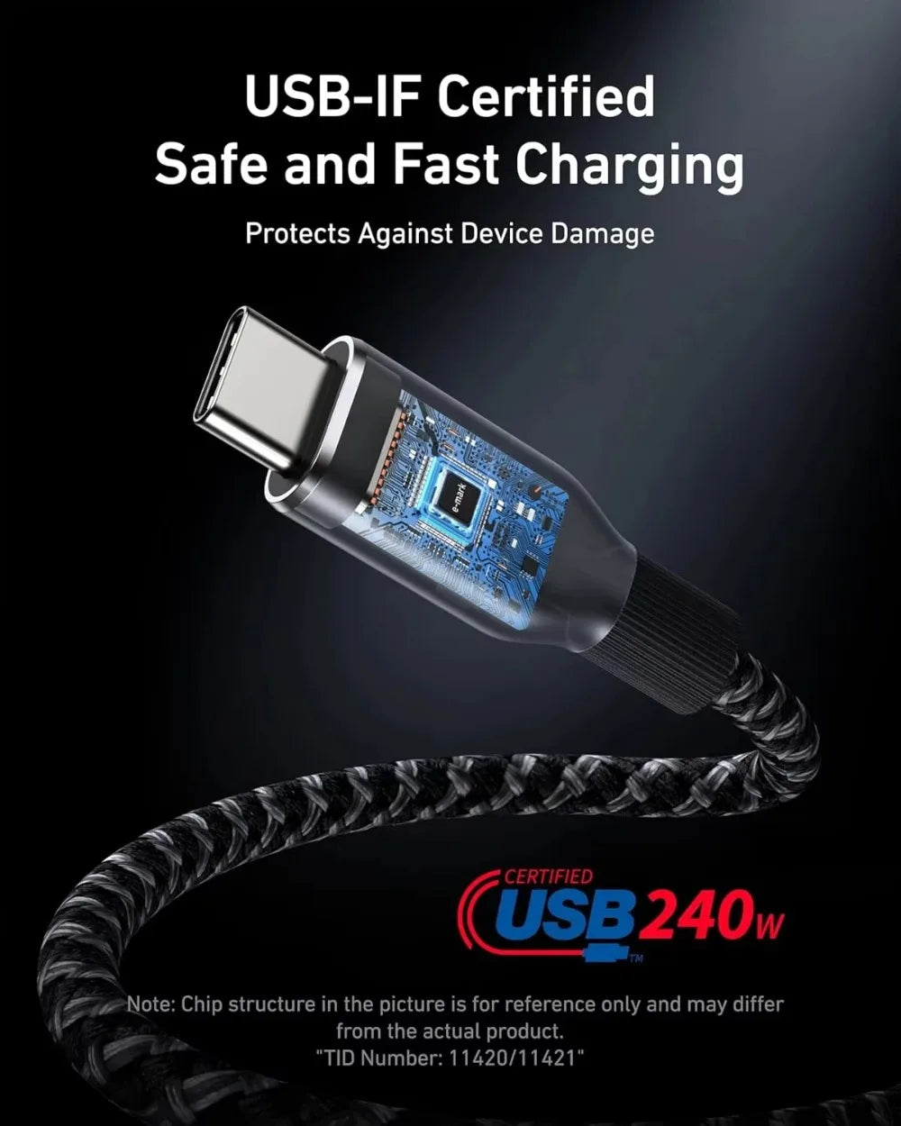 كابل Anker Prime USB-C إلى USB-C بقوة 240 واط، شحن سريع، نايلون مضفور معاد تدويره بمتانة 100 سنة