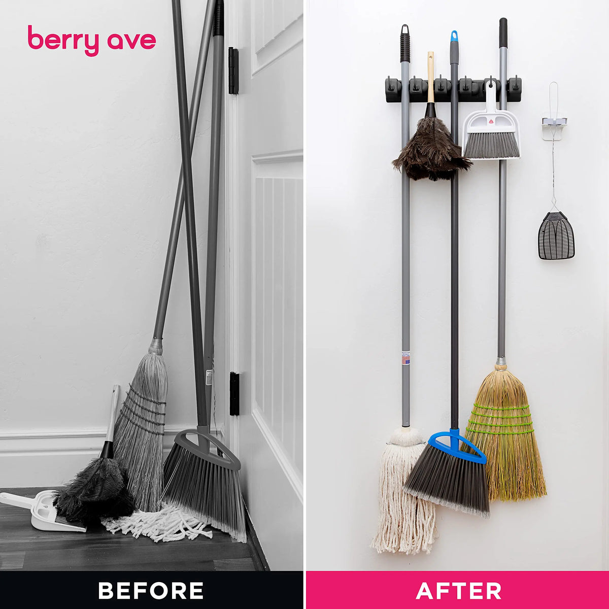 Wall-Mounted Mop & Broom Holder — Heavy-Duty 5-Slot Organizer for Cleaning Tools
