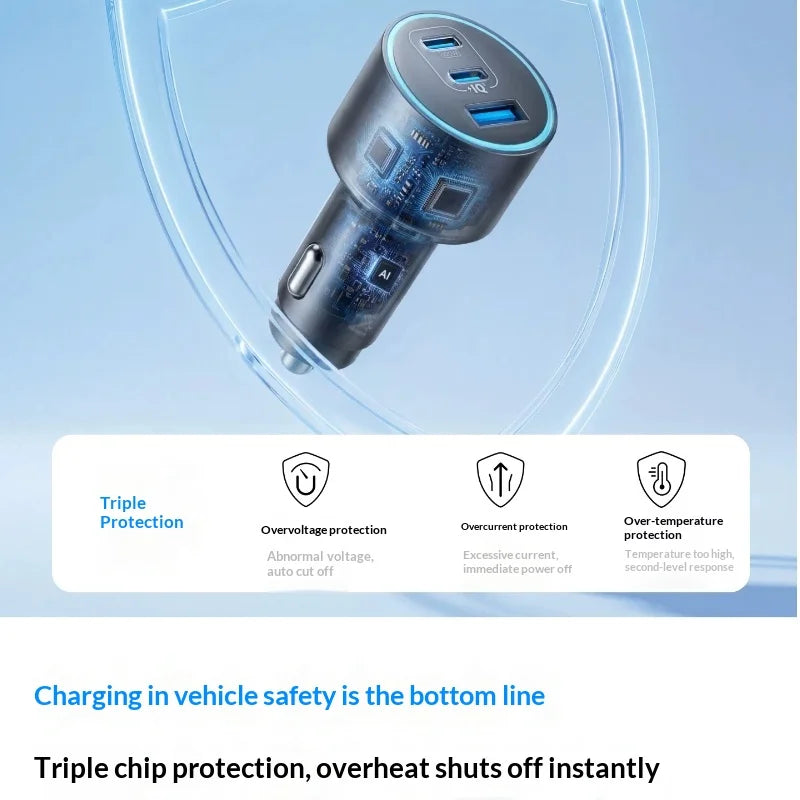 Anker 167.5w 3-Port Fast Car Charger, 2 Usb-C + 1 Usb-A Pd Qc3.0 High-Speed Adapter For Multi-Device Road & Travel Charging