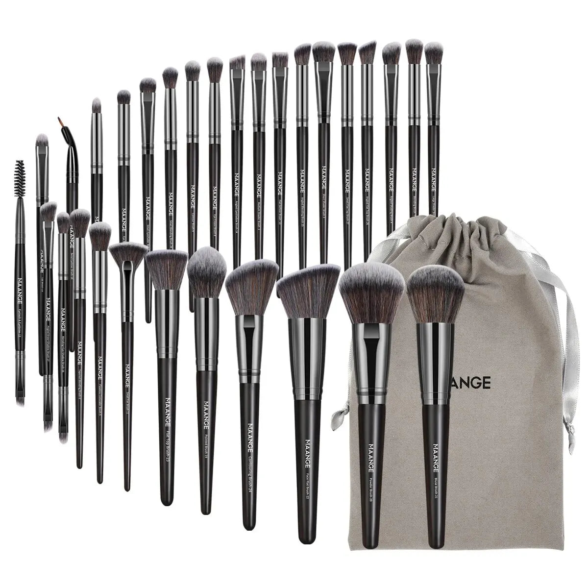 Professional 30-Piece Makeup Brush Set with Travel Bag — Full Face Foundation, Contour & Eye Brushes