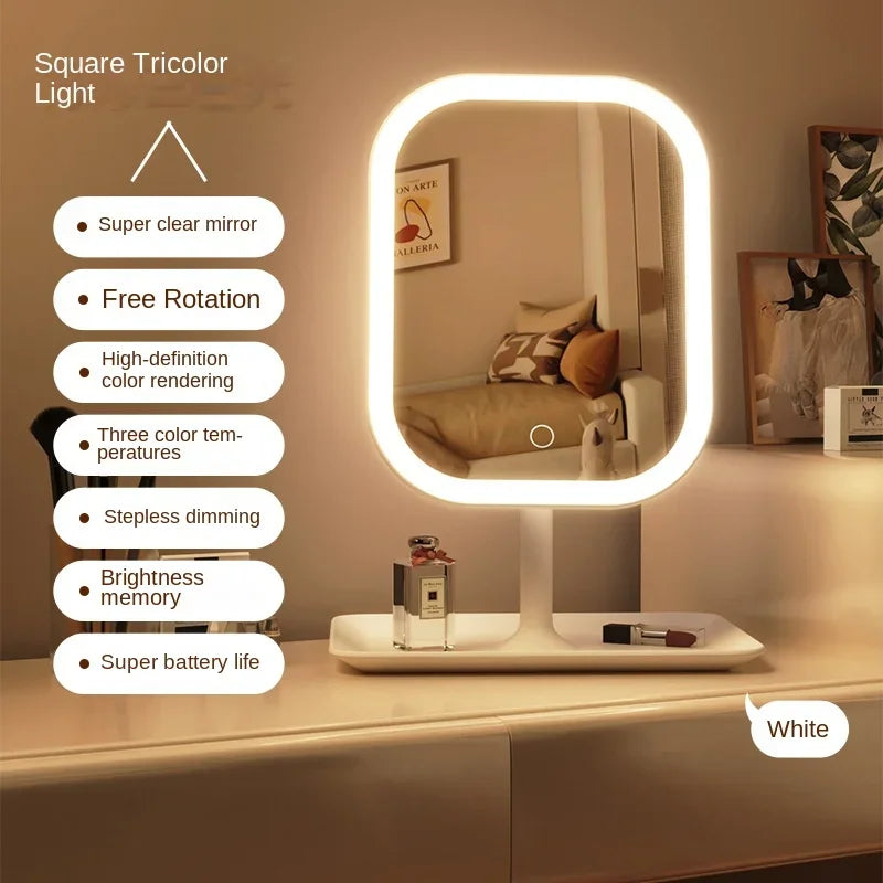 LED Vanity Mirror with Touch Control — Rechargeable Lighted Makeup Mirror with 3 Light Modes
