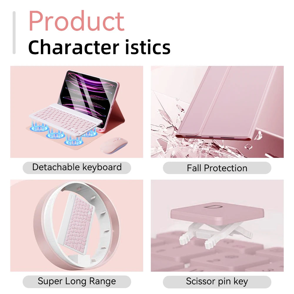 Bluetooth Keyboard Case for iPad 2025 — Air 11"/13" M2/M3, Pro 11"/13" M4, 9th–11th Gen