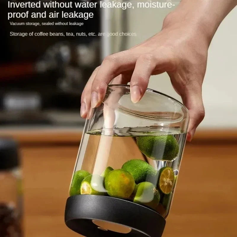 Glass Coffee & Tea Storage Jar with Vacuum Seal — Airtight Canister for Beans, Grounds & Loose Leaf