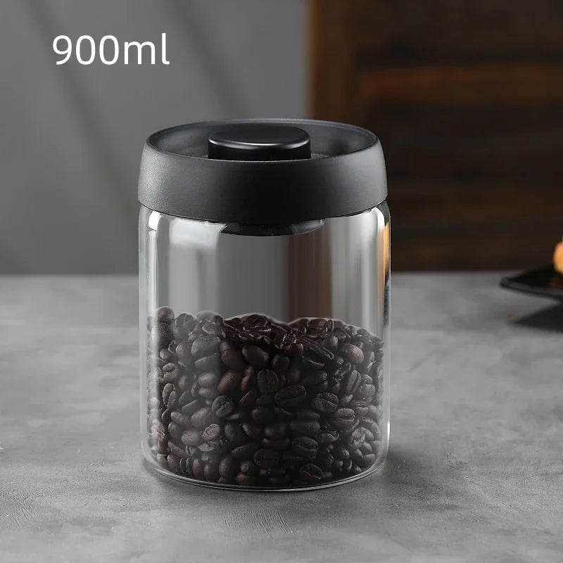 Glass Coffee & Tea Storage Jar with Vacuum Seal — Airtight Canister for Beans, Grounds & Loose Leaf