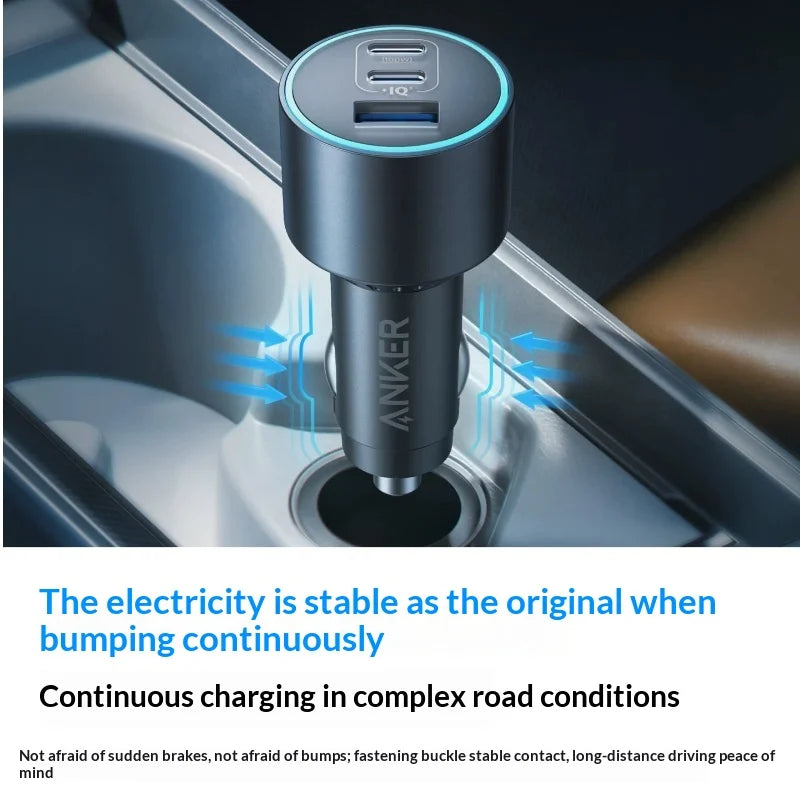 Anker 167.5w 3-Port Fast Car Charger, 2 Usb-C + 1 Usb-A Pd Qc3.0 High-Speed Adapter For Multi-Device Road & Travel Charging