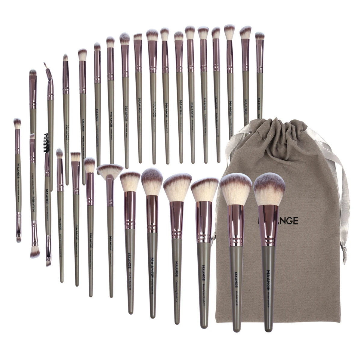 Professional 30-Piece Makeup Brush Set with Travel Bag — Full Face Foundation, Contour & Eye Brushes