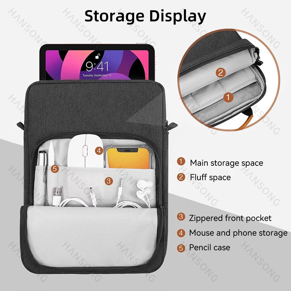 Tablet Shoulder Sleeve Bag — iPad Air/Pro 12.9", iPad Air 10.9", Galaxy Tab A 10"