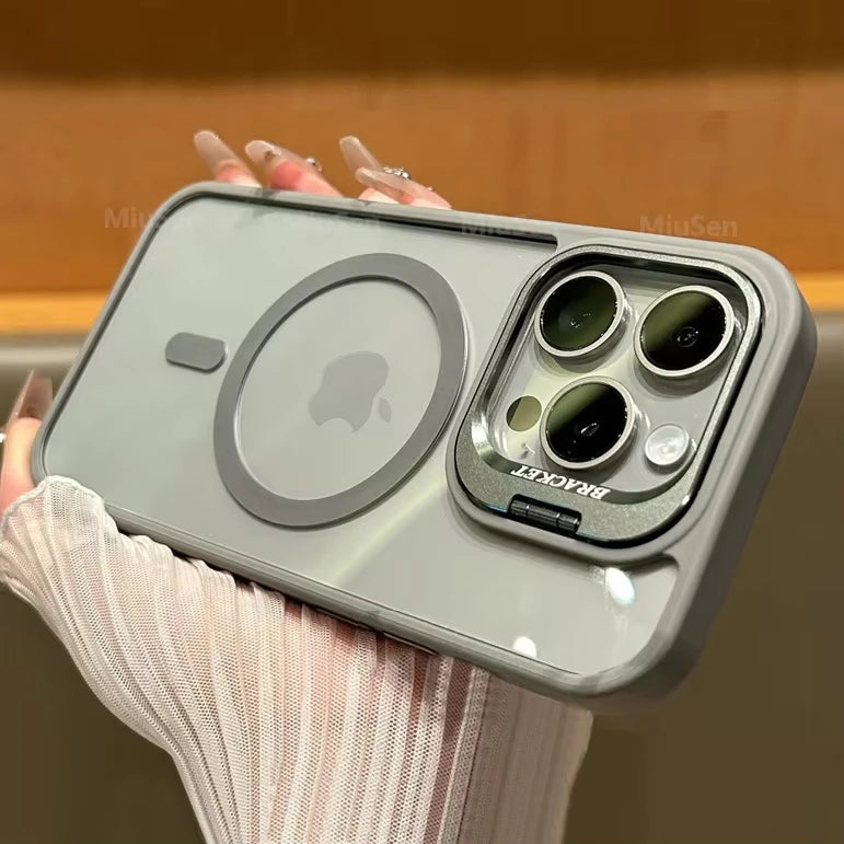 Luxury Magnetic Stand Case for iPhone 11–17 Series & iPhone Air — Shockproof with Camera Lens Protection