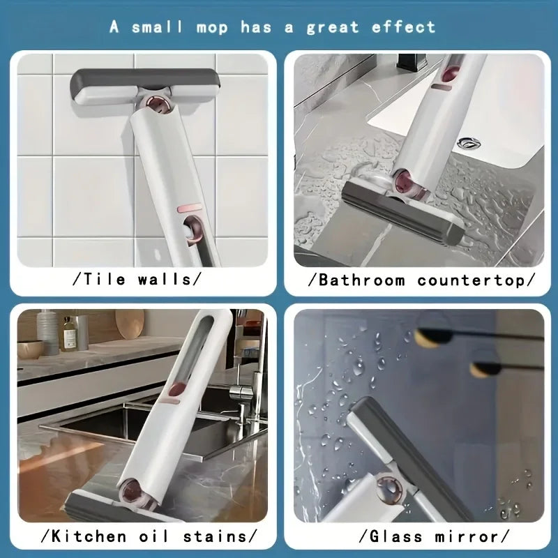 Self-Squeeze Folding Mini Mop — Portable Microfiber Floor Mop for Kitchen, Bathroom & Small Spaces