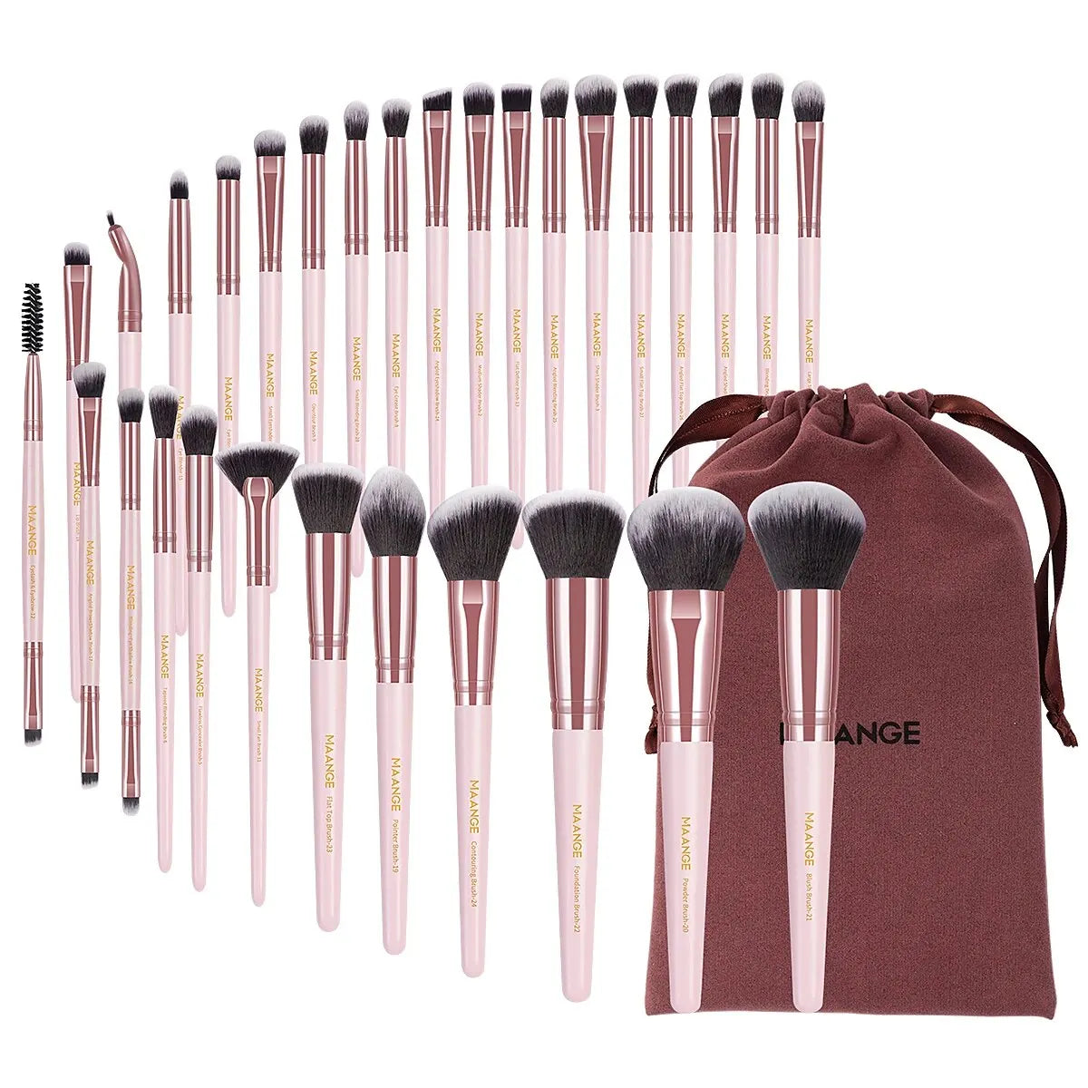 Professional 30-Piece Makeup Brush Set with Travel Bag — Full Face Foundation, Contour & Eye Brushes