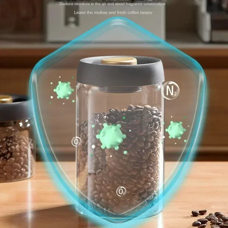 Glass Coffee & Tea Storage Jar with Vacuum Seal — Airtight Canister for Beans, Grounds & Loose Leaf