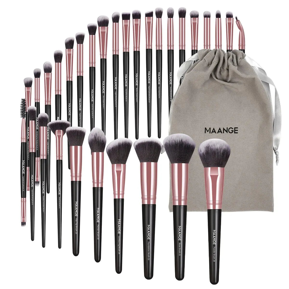Professional 30-Piece Makeup Brush Set with Travel Bag — Full Face Foundation, Contour & Eye Brushes