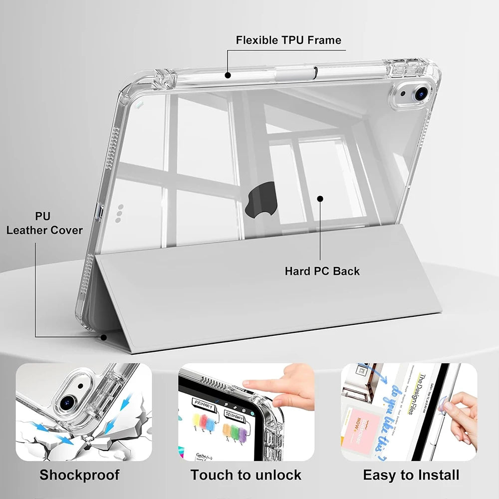 Matte Clear Acrylic iPad Case — iPad 5th–11th Gen, Air 1–7, Mini 6/7 — Auto Wake/Sleep