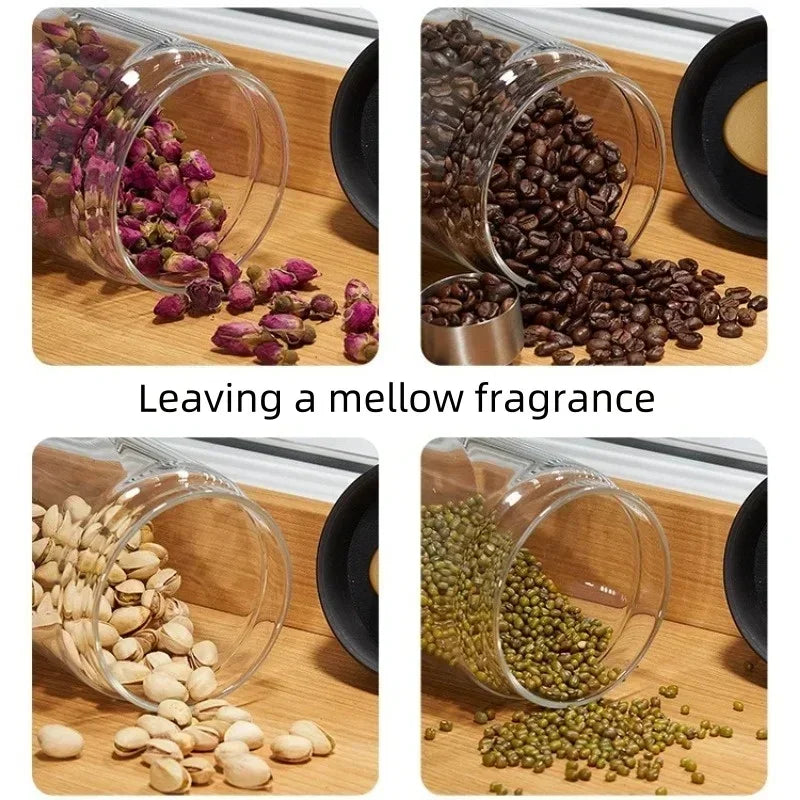 Glass Coffee & Tea Storage Jar with Vacuum Seal — Airtight Canister for Beans, Grounds & Loose Leaf