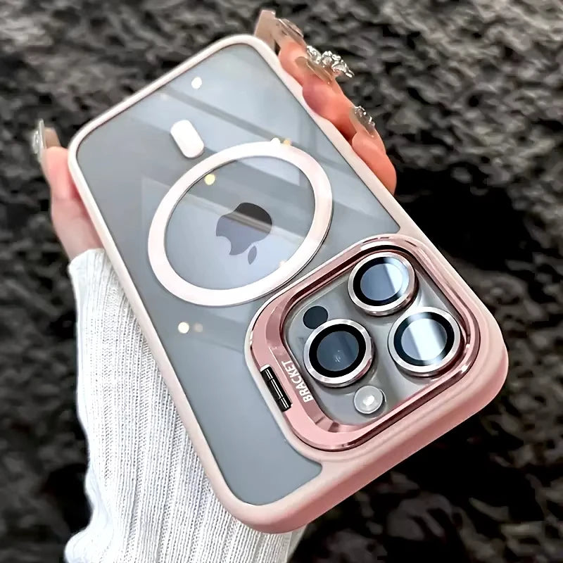 Luxury Magnetic Stand Case for iPhone 11–17 Series & iPhone Air — Shockproof with Camera Lens Protection