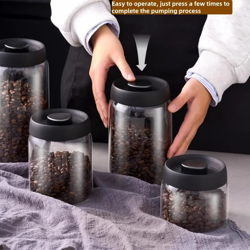 Glass Coffee & Tea Storage Jar with Vacuum Seal — Airtight Canister for Beans, Grounds & Loose Leaf