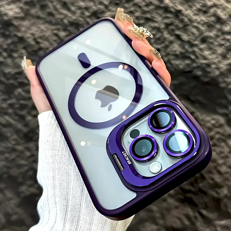 Luxury Magnetic Stand Case for iPhone 11–17 Series & iPhone Air — Shockproof with Camera Lens Protection