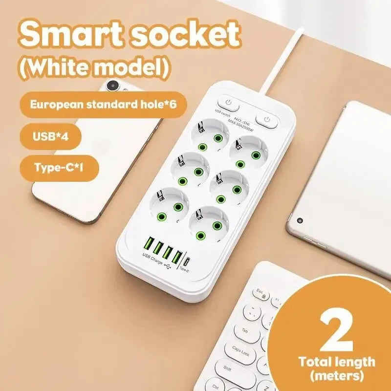 Multi-Socket Power Strip with USB-C Fast Charging (2M Cord)