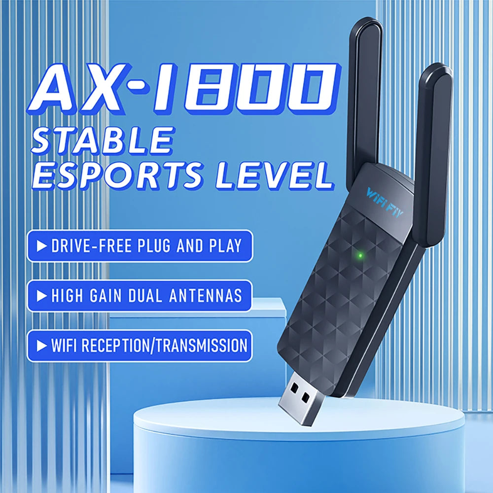 WiFi 6 USB 3.0 Adapter — 1800Mbps Dual Band 5GHz/2.4GHz for Windows 10/11