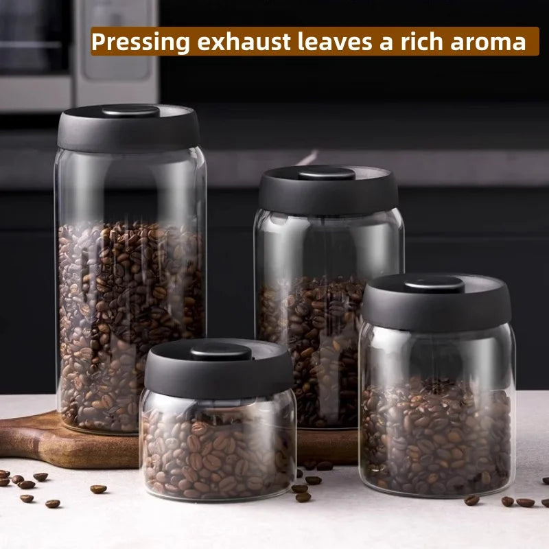 Glass Coffee & Tea Storage Jar with Vacuum Seal — Airtight Canister for Beans, Grounds & Loose Leaf