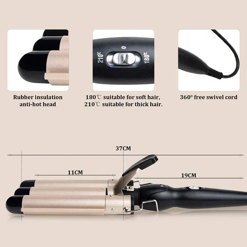 Professional Triple Barrel Ceramic Curling Iron - Quick ShopBeauty & Personal Care