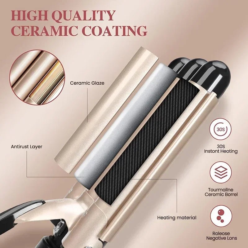 Professional Triple Barrel Ceramic Curling Iron - Quick ShopBeauty & Personal Care