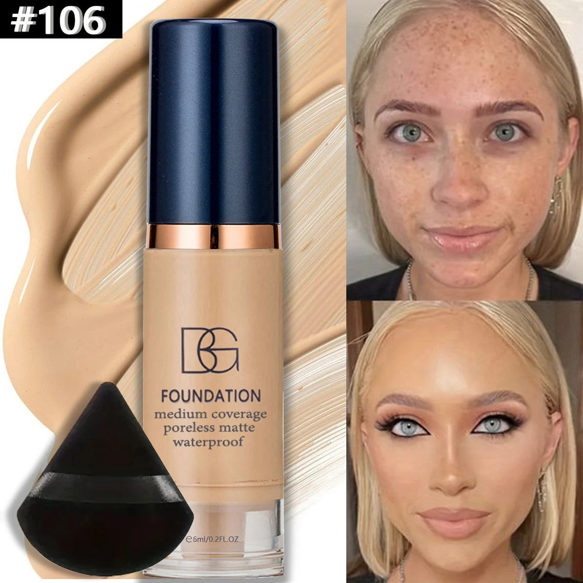 waterproof liquid foundation puff full coverage matte finish