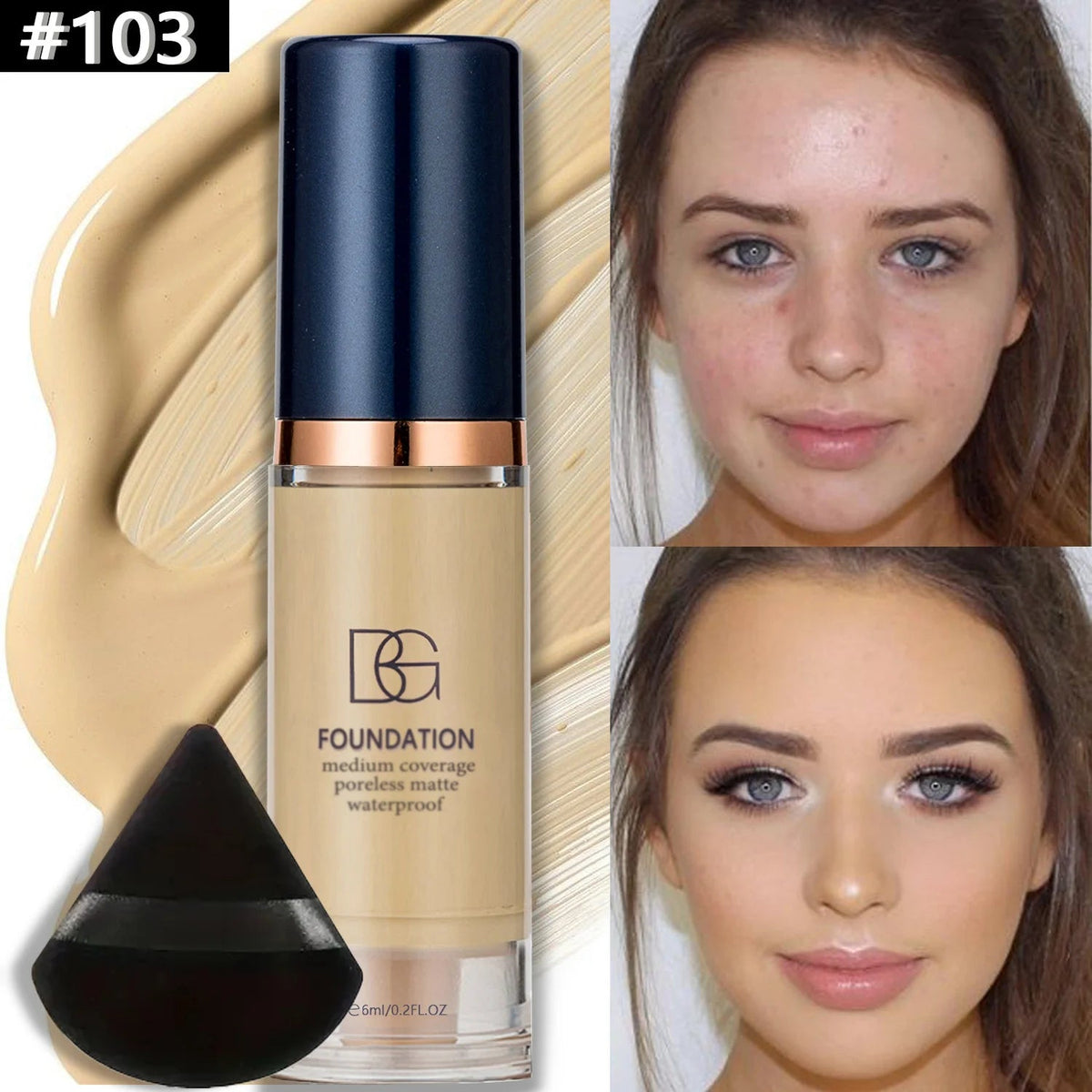 waterproof liquid foundation puff full coverage matte finish